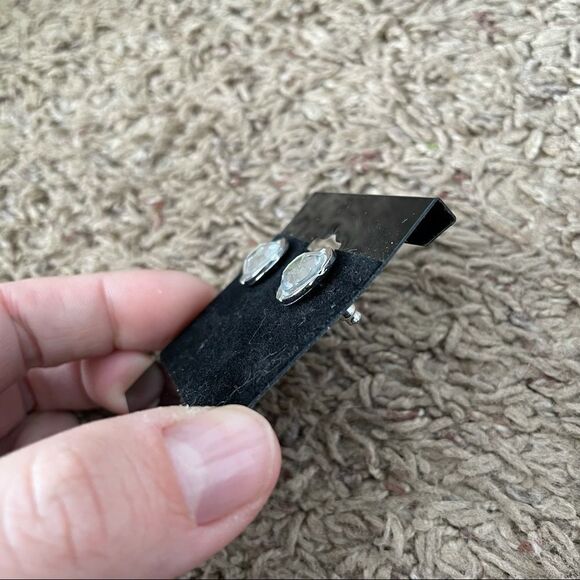 Silver & rhinestone circle stud earrings .5” - Picture 3 of 4